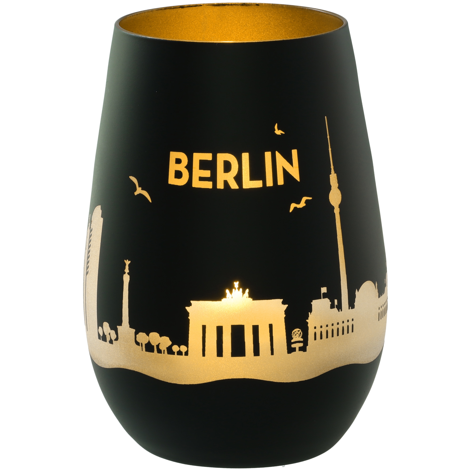Windlicht Skyline Berlin Schwarz/Gold Krug, Töpferei, Lampe