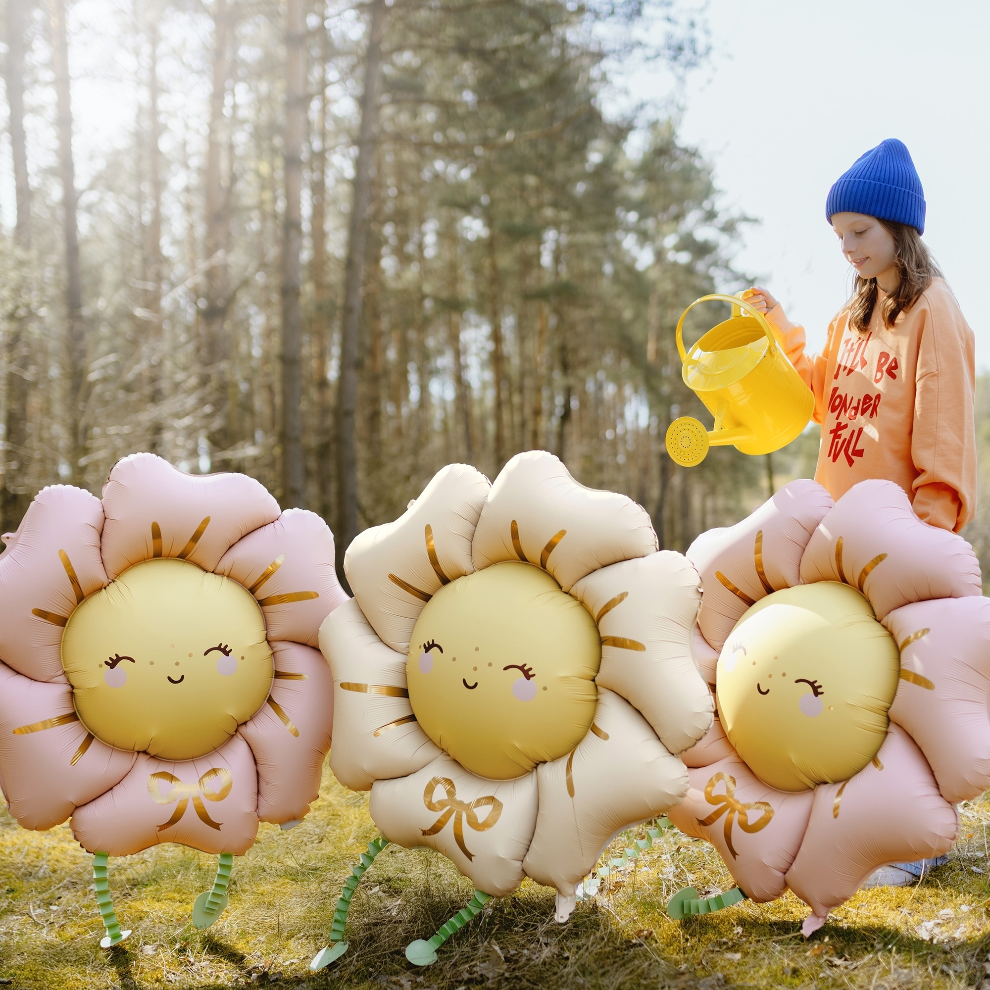 Folienballon "Blume" Rosa 80 x 80 cm Hut, Luftballon, Leute, Person, Mütze