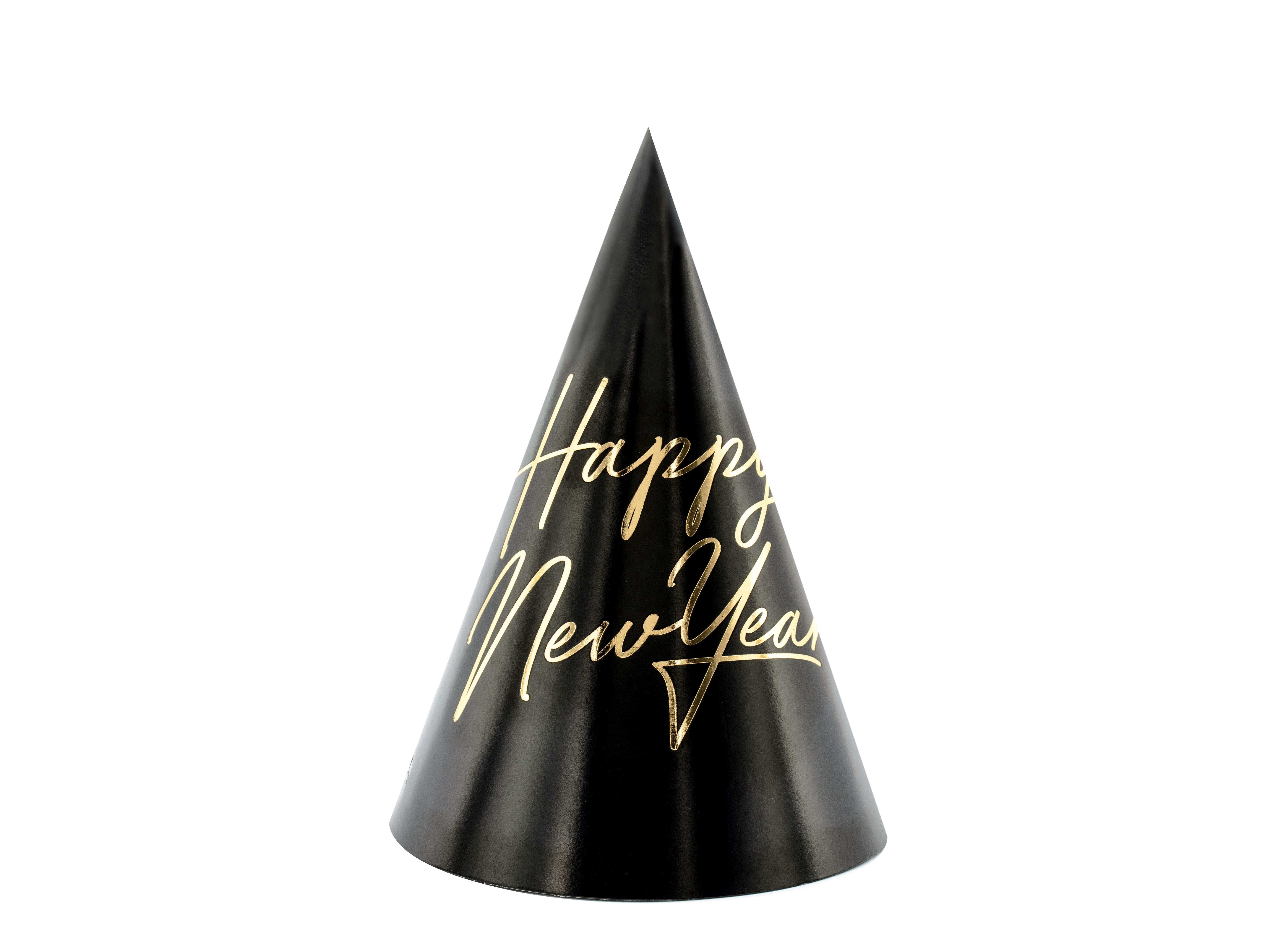 6 Partyhüte "Happy New Year/Sterne", Schwarz/Gold
