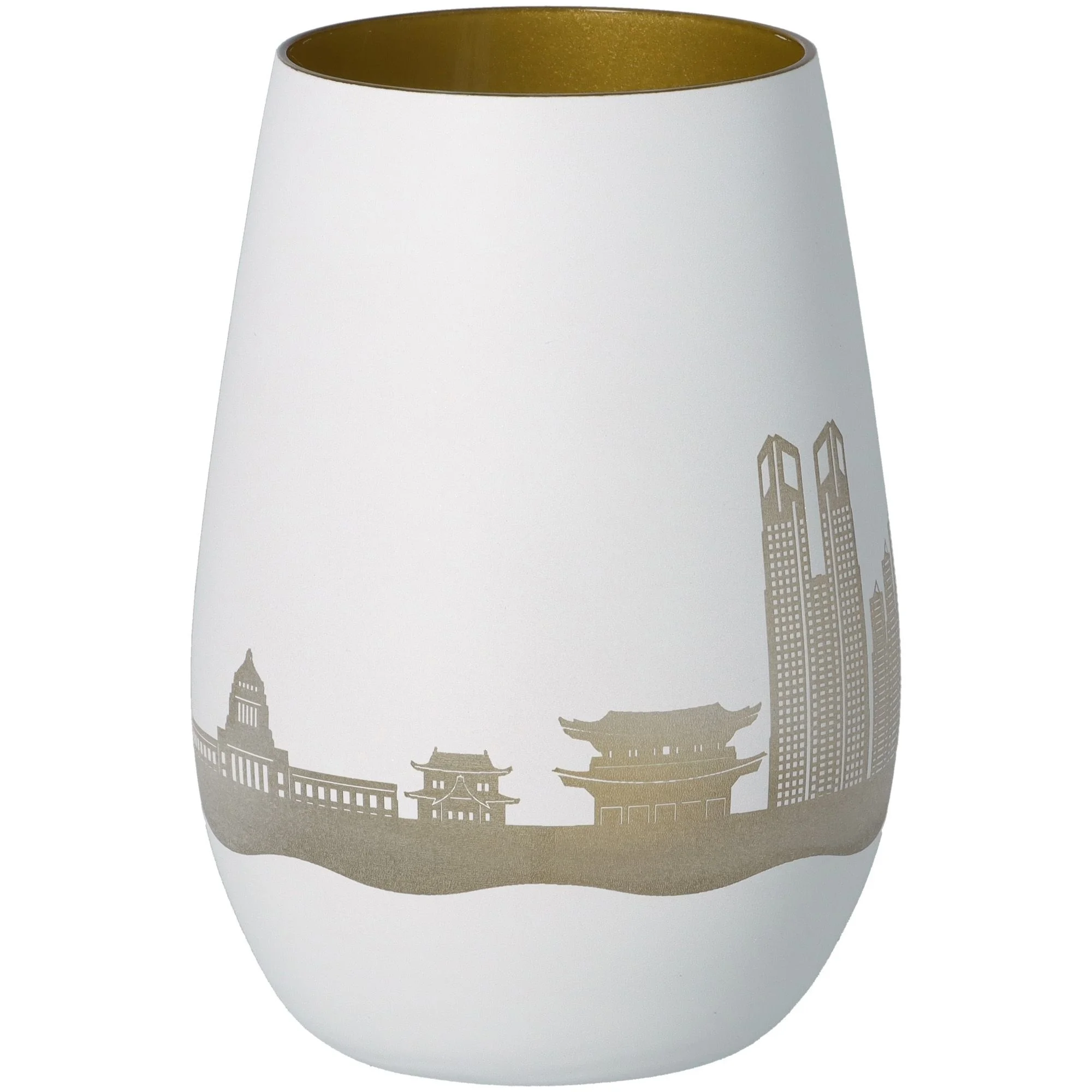 Vasе, Porzellan, Weiß, Gold, Stadt-Silhouette