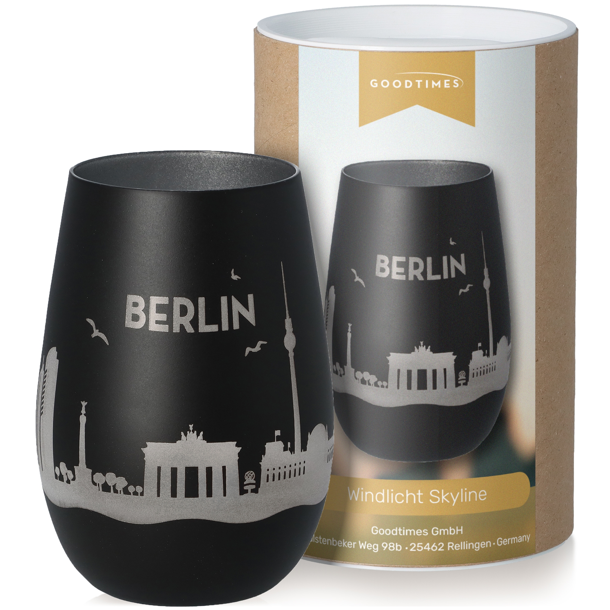 Windlicht Skyline Berlin Schwarz/Silber Krug, Töpferei