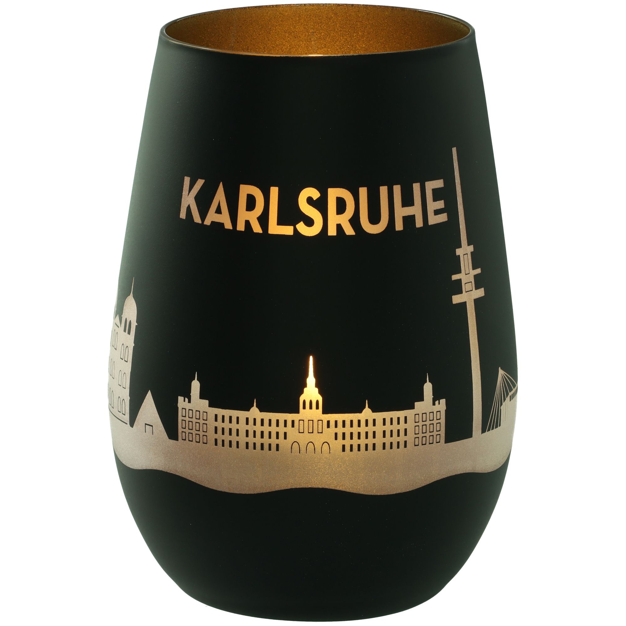 Windlicht Skyline Karlsruhe Schwarz/Gold