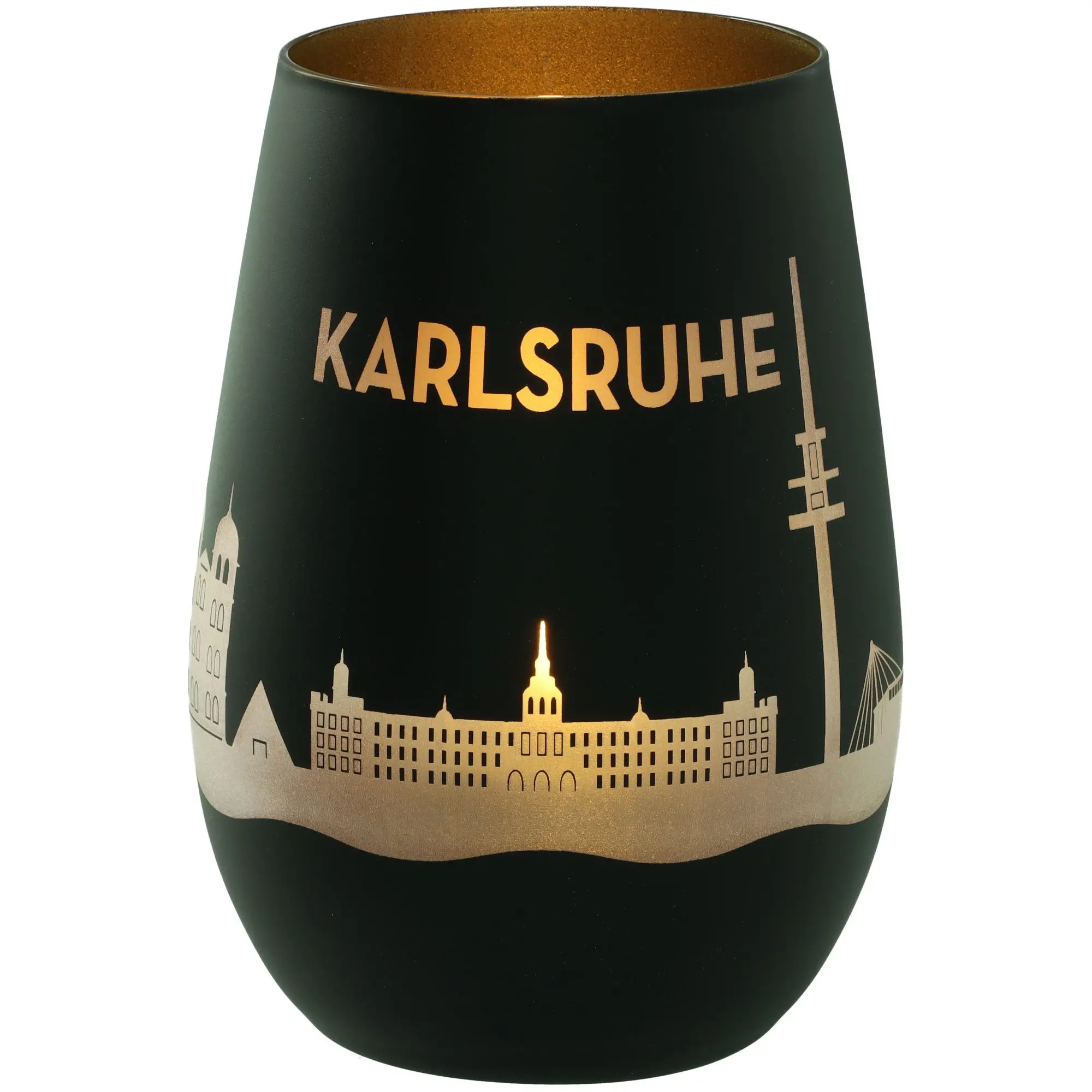 Windlicht Skyline Karlsruhe Schwarz/Gold