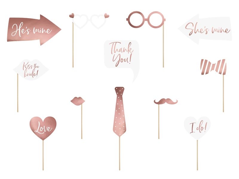 Photo Props-Set zur Hochzeit - 12 teilig, Roségold Photo Props-Set zur Hochzeit - 12 teilig, Roségold
