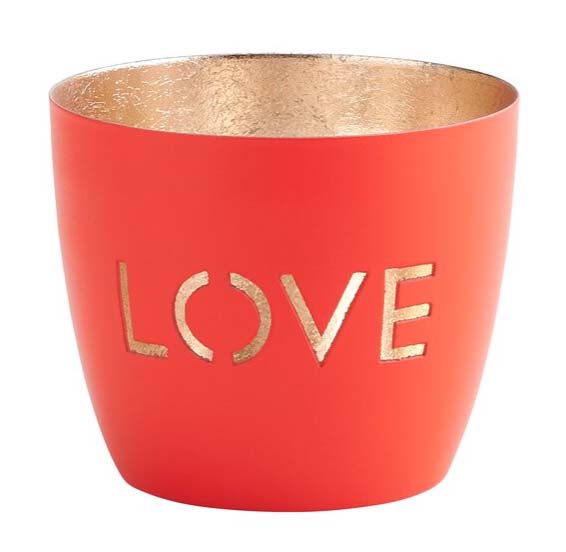 Madras Windlicht "Love", Rot/Gold - M Madras Windlicht "Love", Rot/Gold - M
