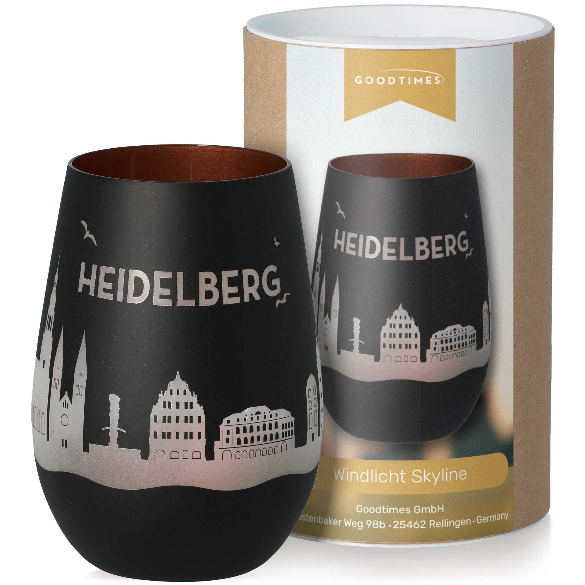 Windlicht Skyline Heidelberg Schwarz/Bronze Töpferei, Tasse, Krug