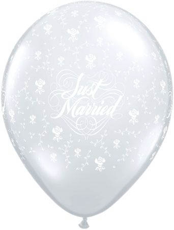 Qualatex Latexballon Just Married mit Blumen Transparent Ø 13cm