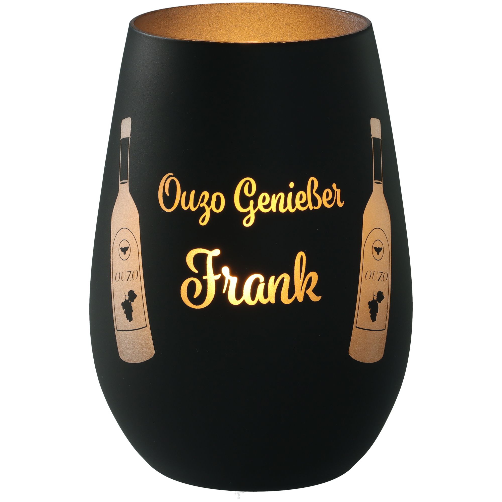 Windlicht Ouzo Genießer "Name" Schwarz/Silber Windlicht Ouzo Genießer "Name" Schwarz/Silber