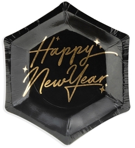 Happy New Year - 6 Mini Pappteller Schwarz & Gold Happy New Year - 6 Mini Pappteller Schwarz & Gold