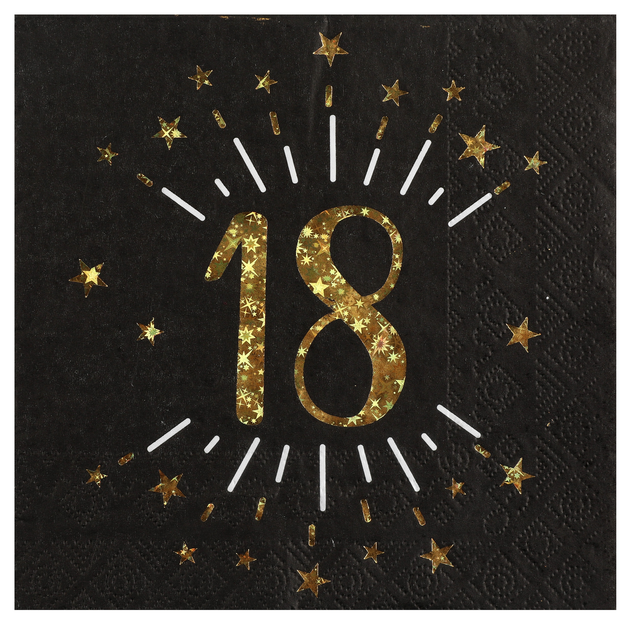 10 Servietten "18. Geburtstag" Schwarz/Gold Symbol, Text, Nummer, Tafel