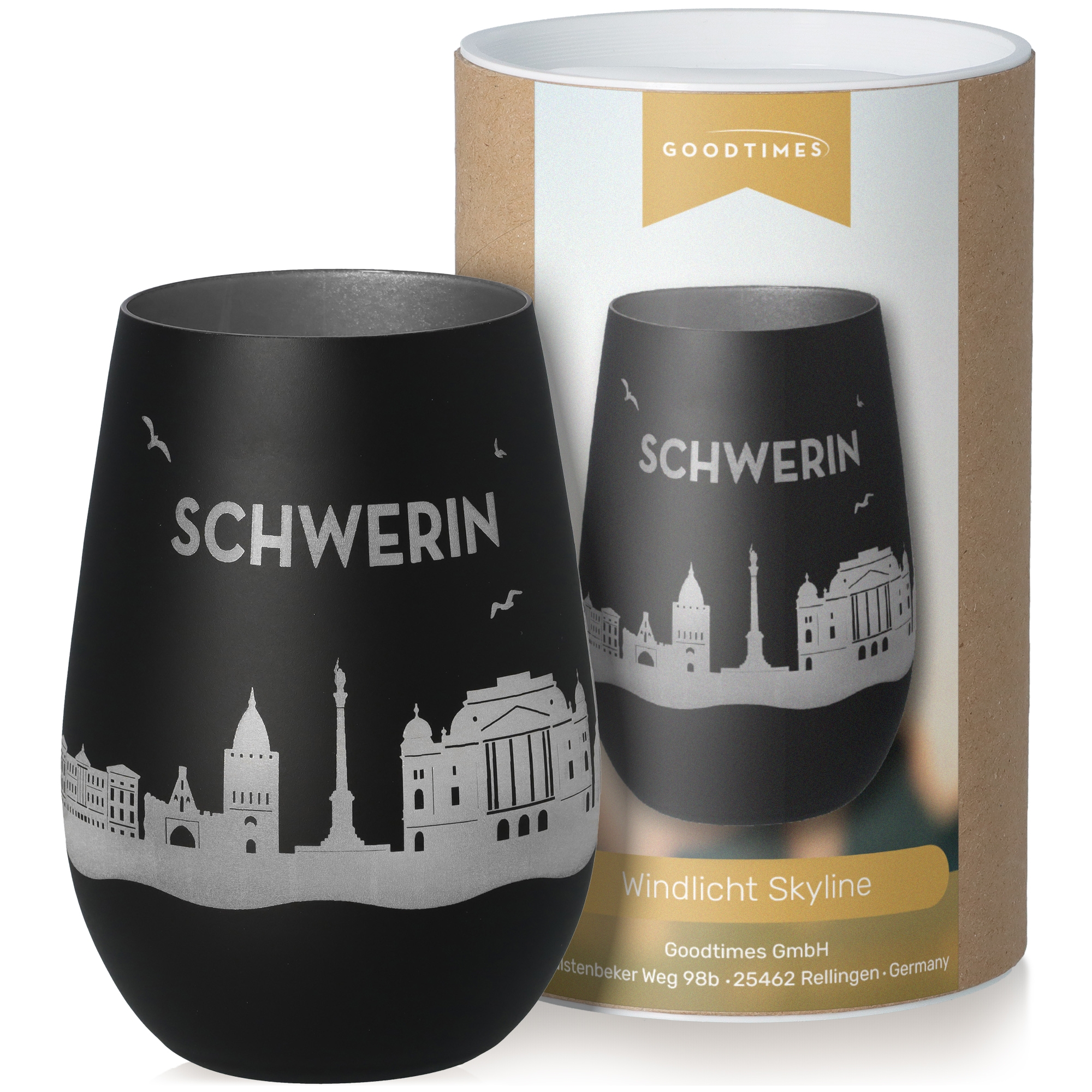 Windlicht Skyline Schwerin Schwarz/Silber Krug