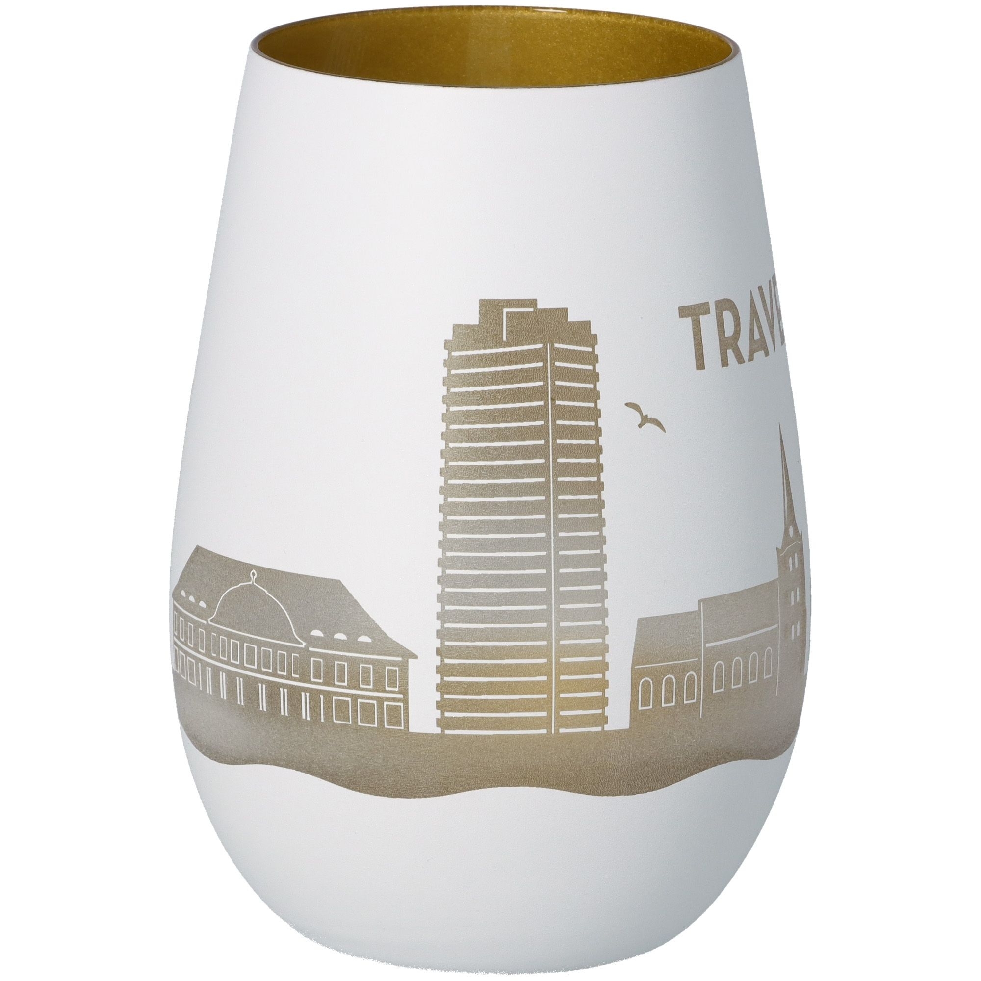 Windlicht Skyline Travemünde Weiß/Gold Windlicht Skyline Travemünde Weiß/Gold