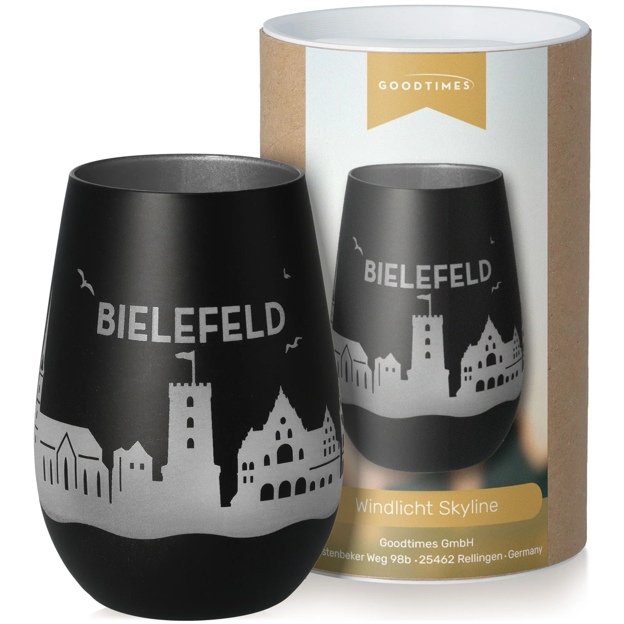 Goodtimes Windlicht Skyline Bielefeld Schwarz/Silber
