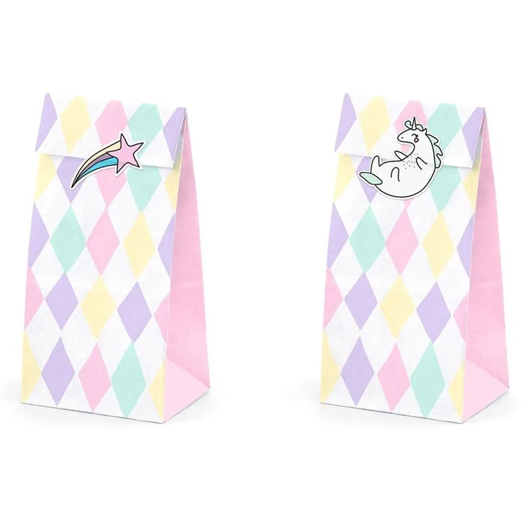 Einhorn - 6 Gastgeschenktüten mit Stickern