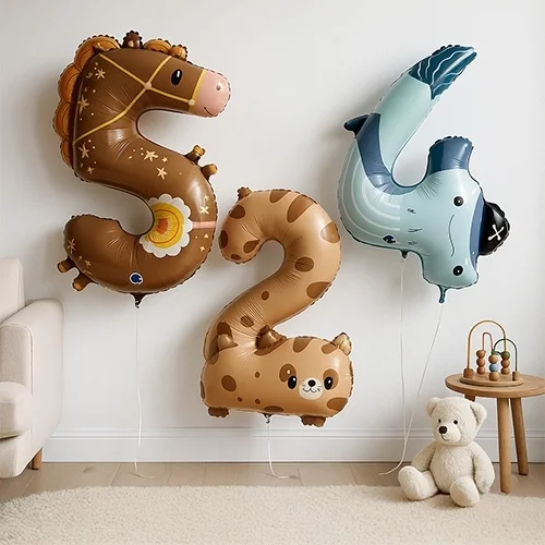 Luftballon, Zahlensymbol, Tiermotiv, Höheballdekoration, Kinderzimmer