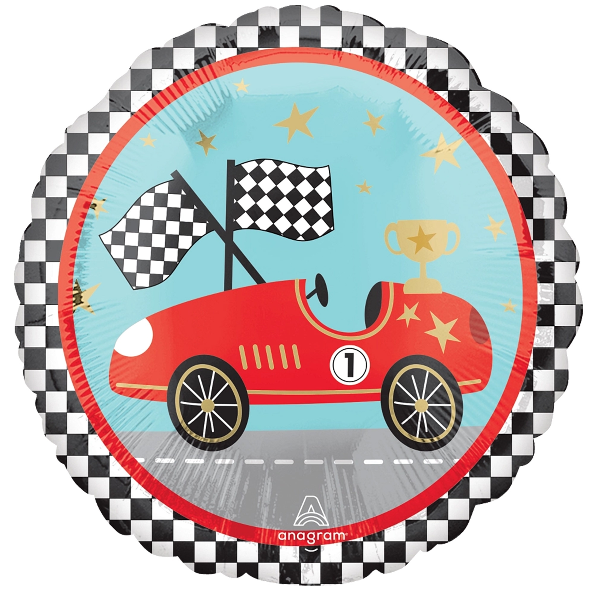 Folienballon "Race Cars" 45 cm Maschine, Sprach, Leichtmetallfelge, Fahrzeug, Rad