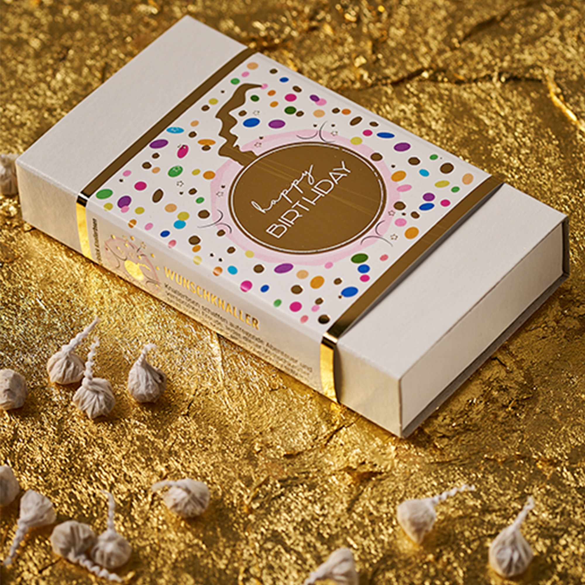 Wunschknaller " Happy Birthday" 50 Knallerbsen Buch, Publikation, Kiste