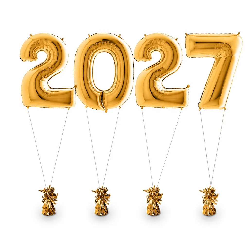 Zahlenballons 2027 Gold inkl. Helium & Gewichten 100 cm