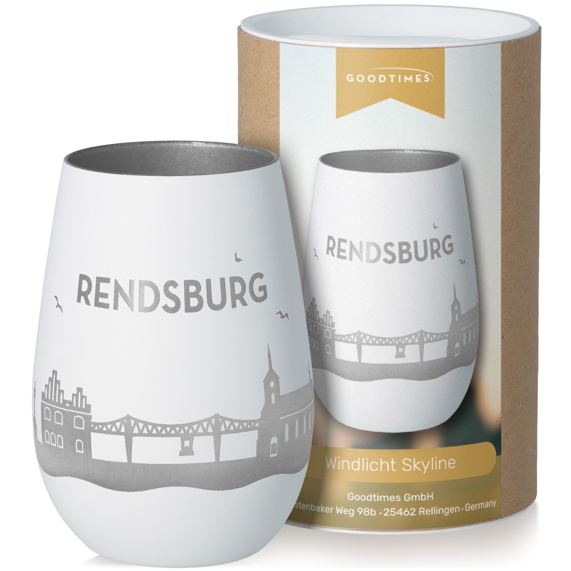 Windlicht Skyline Rendsburg Weiß/Silber Töpferei, Krug, Tasse