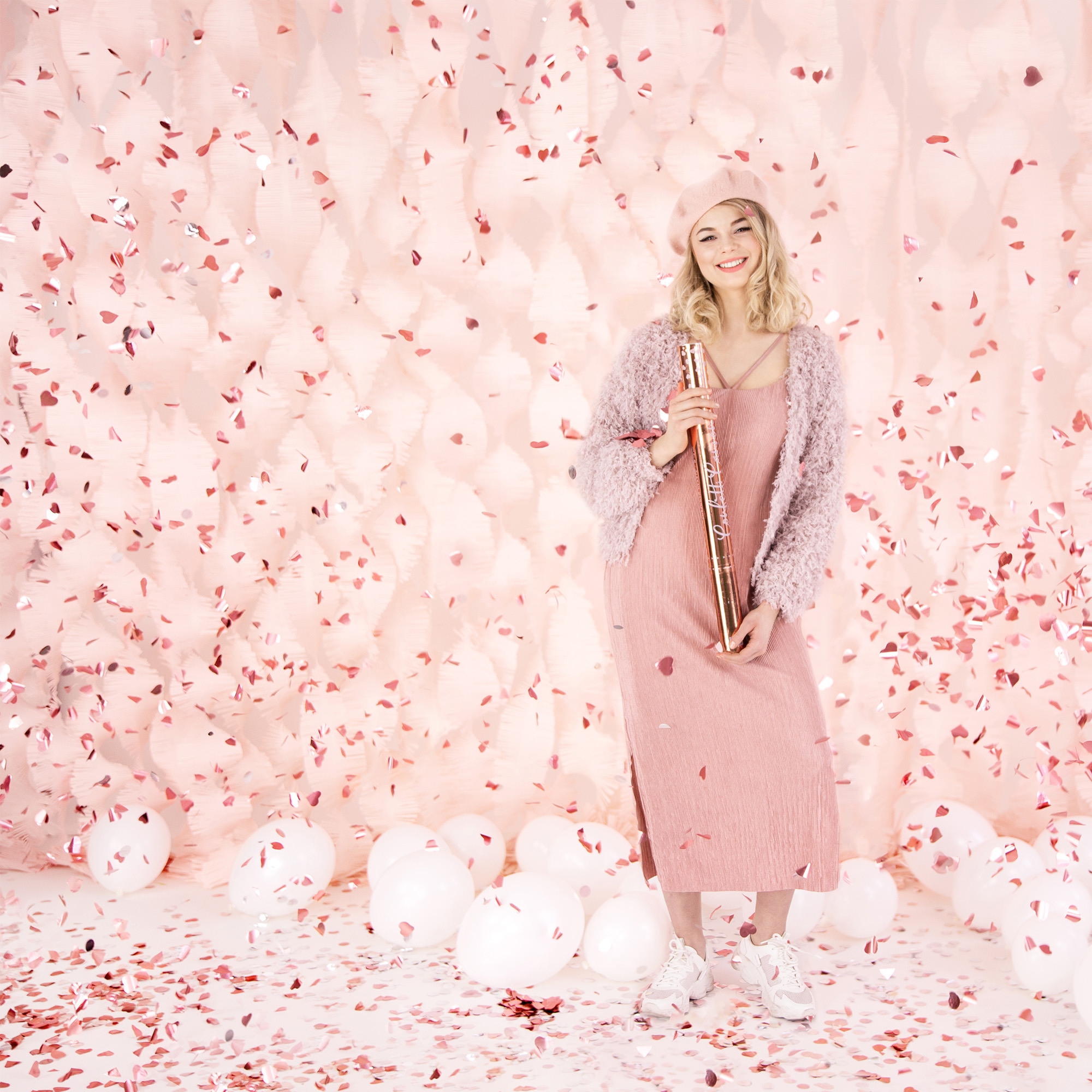 Konfetti-Kanone Rosegoldene Herzen metallic 60cm Konfetti-Kanone Rosegoldene Herzen metallic 60cm