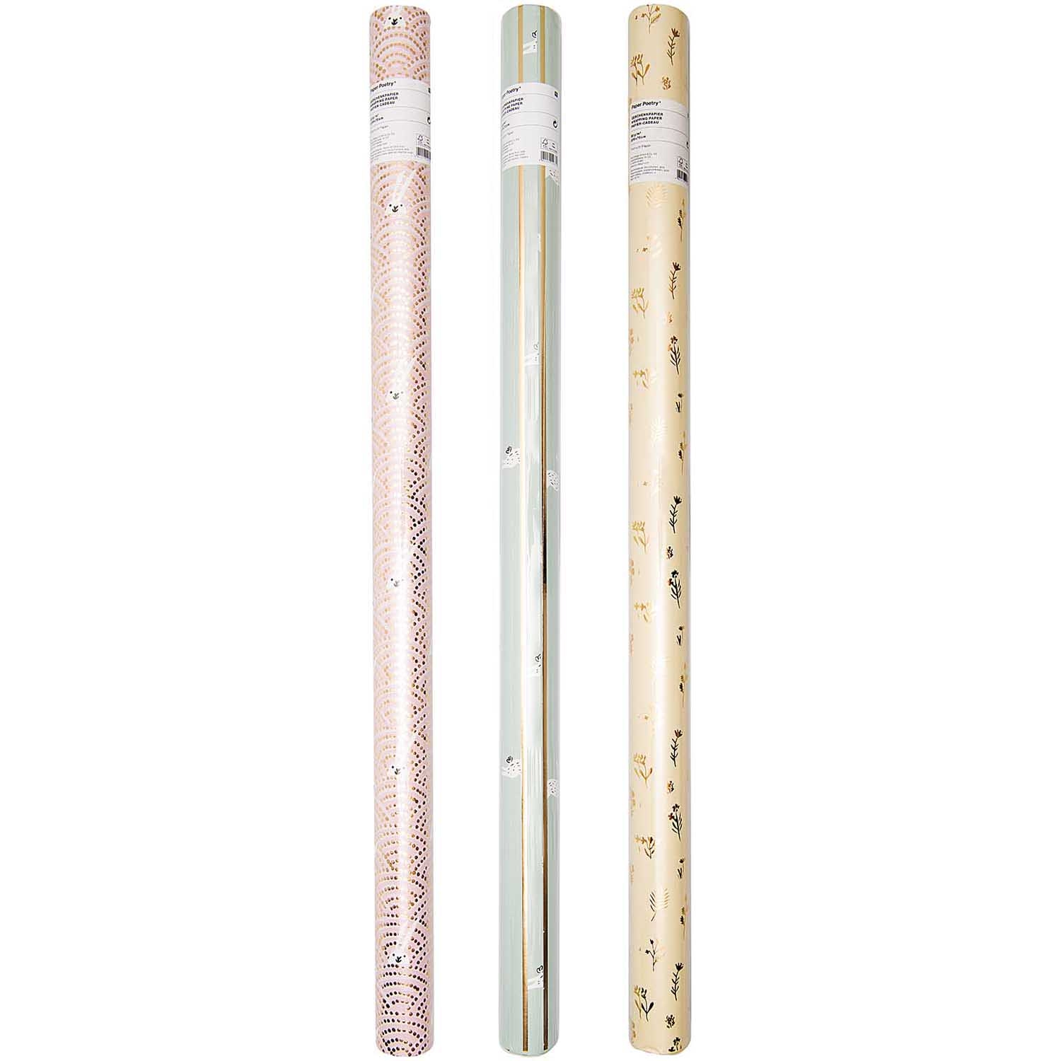 Geschenkpapier auf Rolle, "Hase"- Rosa/Gold 2m Geschenkpapier auf Rolle, "Hase"- Rosa/Gold 2m