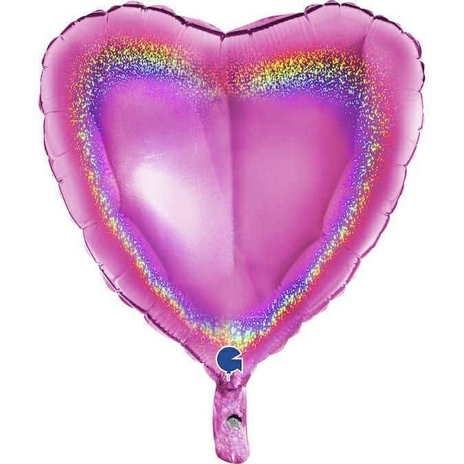 Folienballon Herz Glitter Holo Fuchsia 45cm Ballon, Zubehör