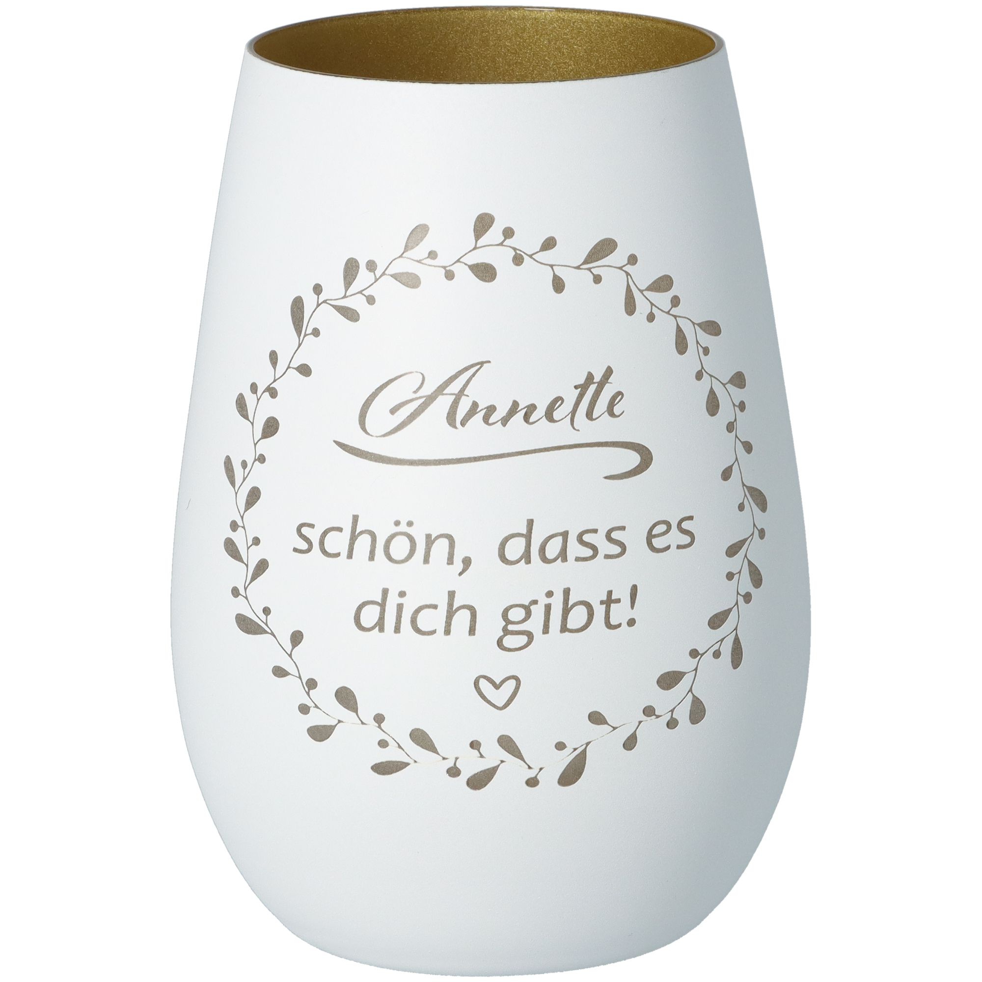 Windlicht Schön, dass es dich gibt "Name" Weiß/Gold 465ml Windlicht Schön, dass es dich gibt "Name" Weiß/Gold 465ml