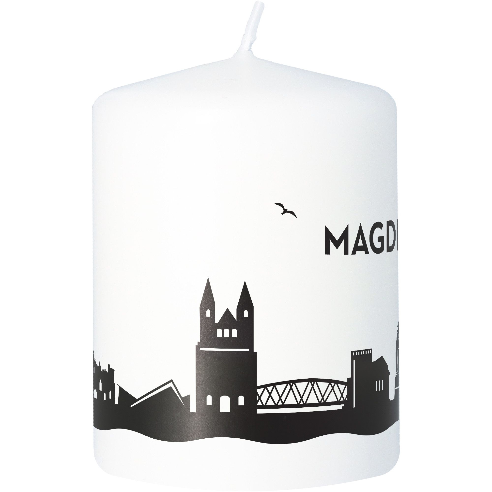 Stumpenkerze Skyline Magdeburg Weiß Stumpenkerze Skyline Magdeburg Weiß