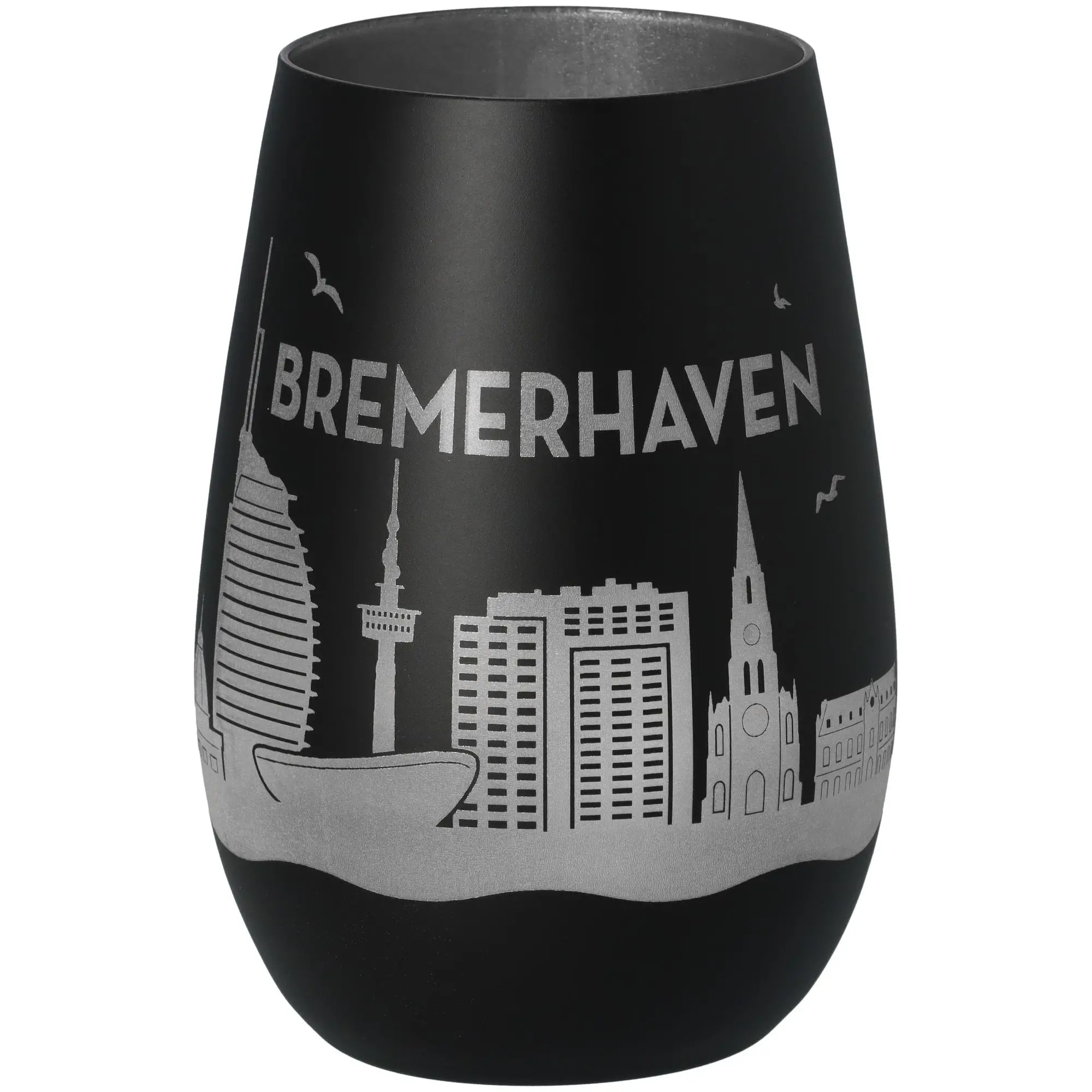 Windlicht Skyline Bremerhaven Schwarz/Silber