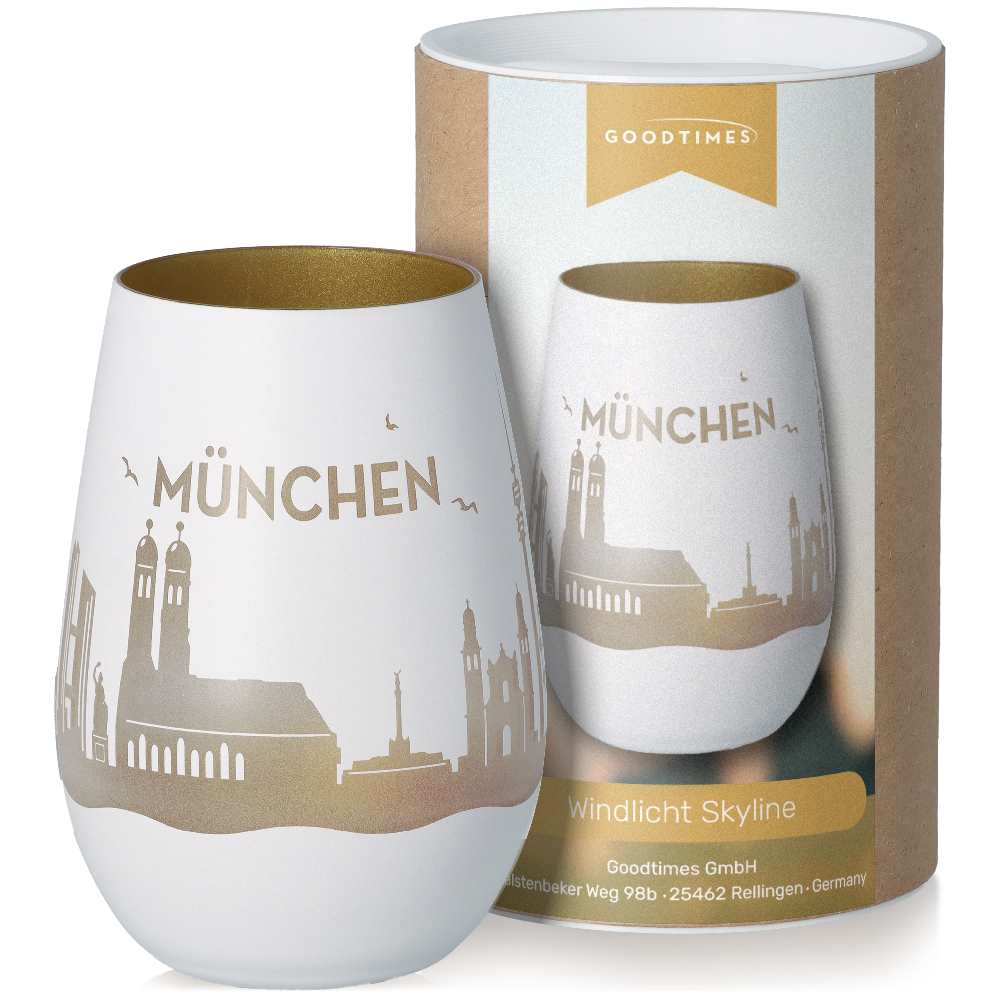 Windlicht Skyline München Weiß/Gold Töpferei, Krug, Tasse