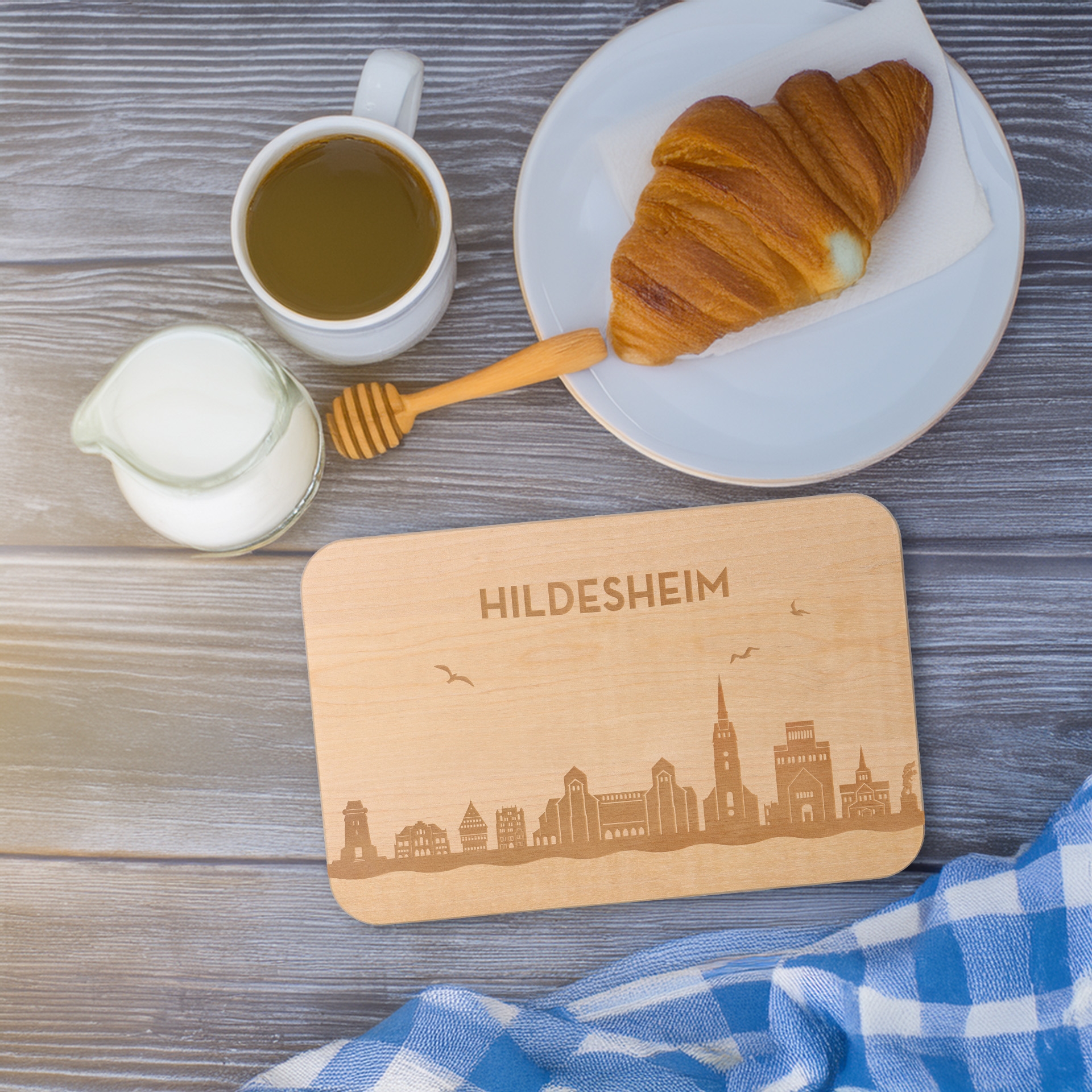 Frühstücksbrett Skyline Hildesheim 23cm x 15cm x 1cm Brot, Essen