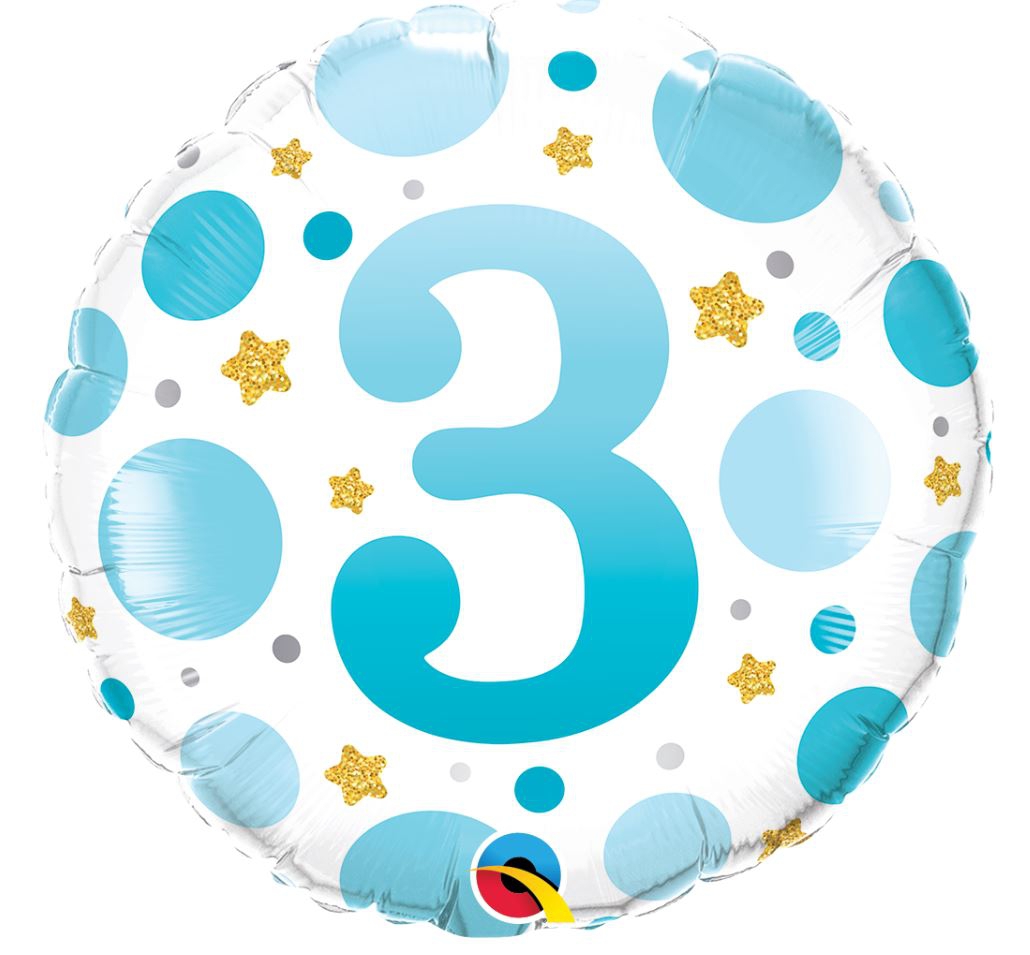 Folienballon Punkte "3" Blau 45cm Folienballon Punkte "3" Blau 45cm