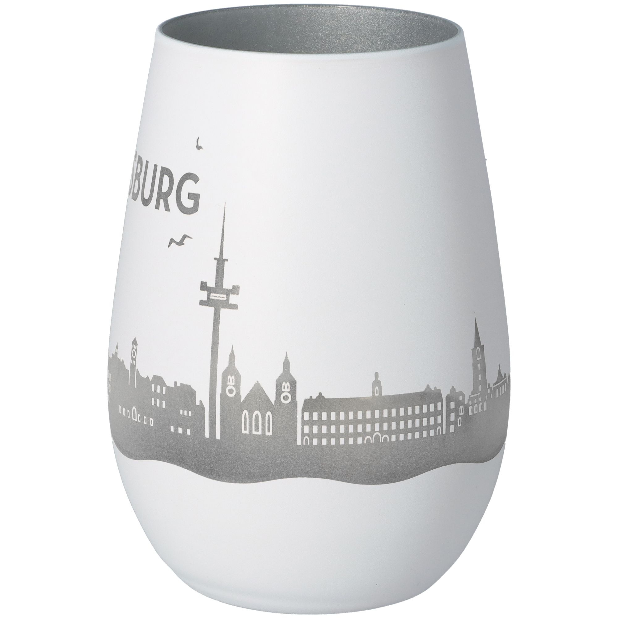 Windlicht Skyline Regensburg Weiß/Silber