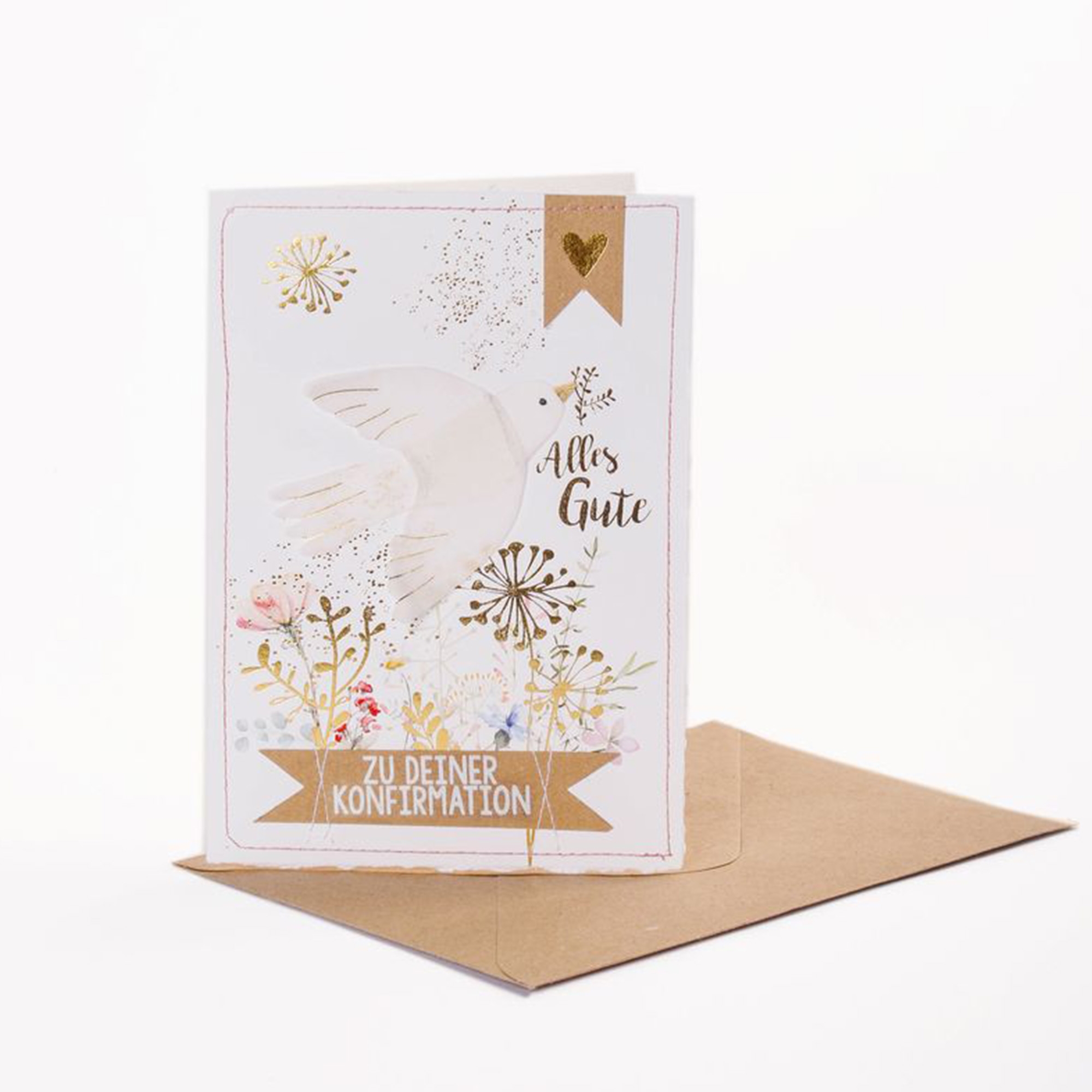 Konfirmationsblumenkarte "Taube" Briefumschlag, Grußkarte, Post, Vogel, Werbung