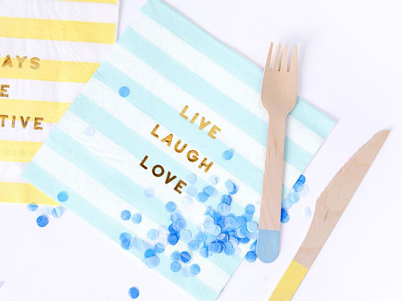 20 Servietten "Live Laugh Love", Hellblau/Gold