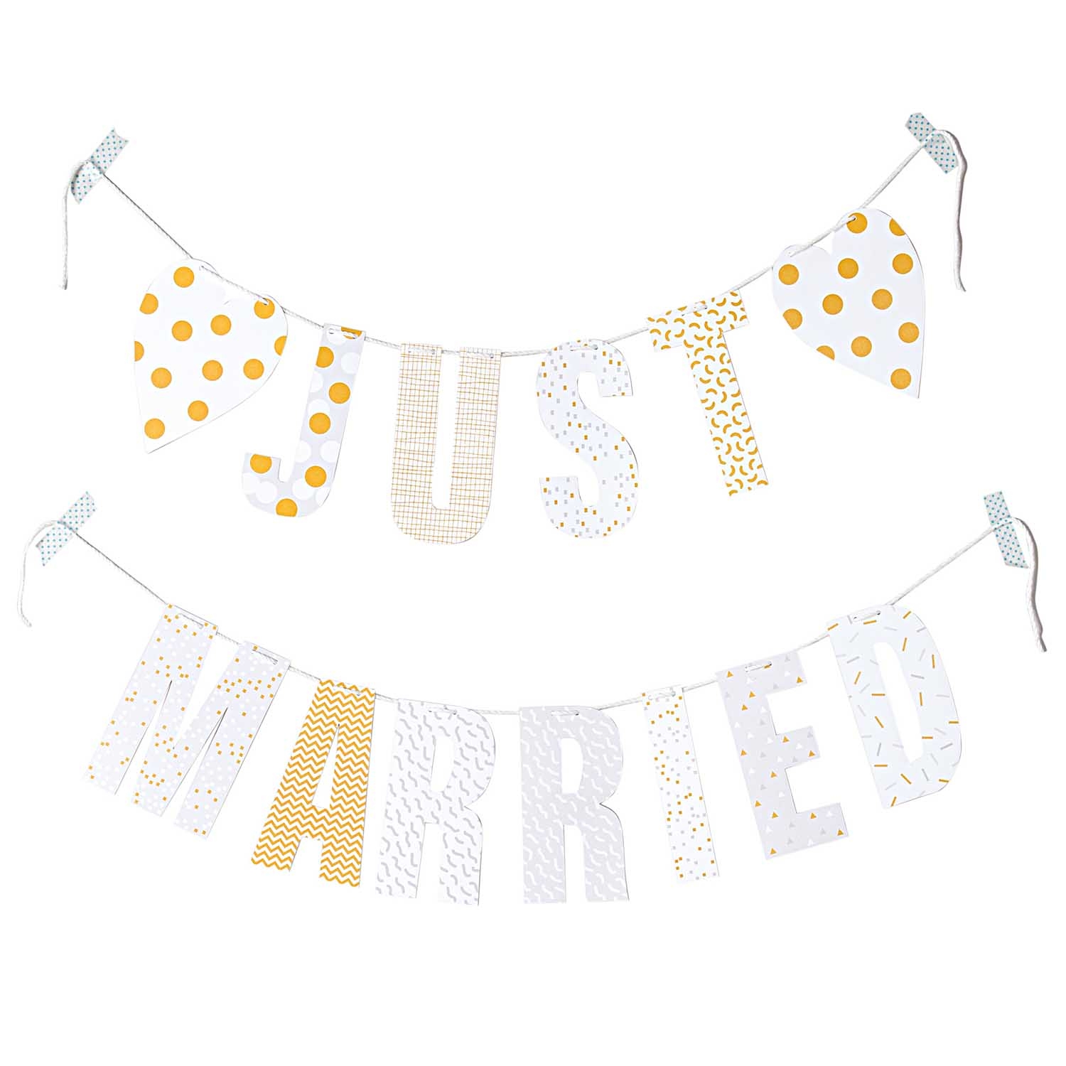 Girlande - "Just Married", Weiß/Gold/Grau