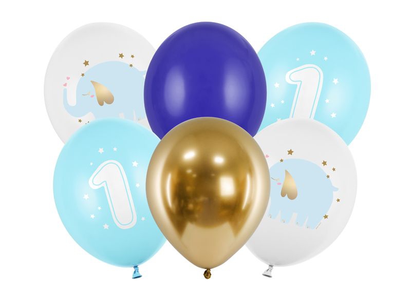 6 Latexballons im Set "1. Geburtstag" Blau
