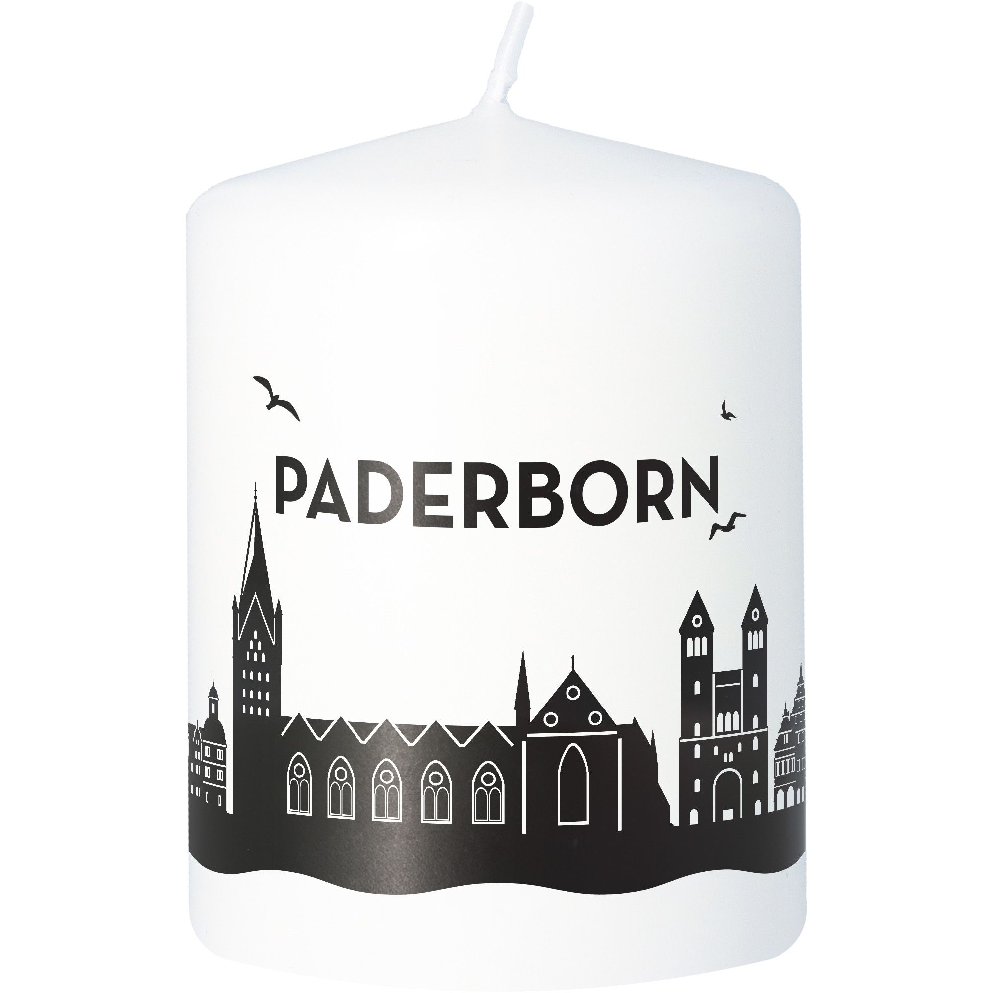 Stumpenkerze Skyline Paderborn Weiß Stumpenkerze Skyline Paderborn Weiß