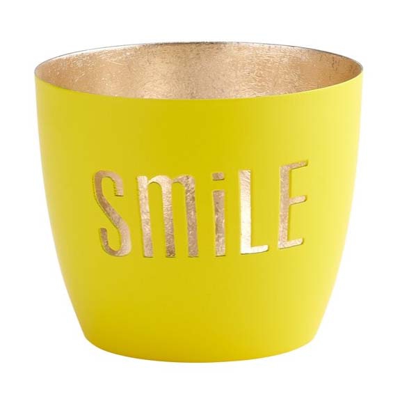 Madras Windlicht "Smile", Neon Gelb/Gold - M Madras Windlicht "Smile", Neon Gelb/Gold - M