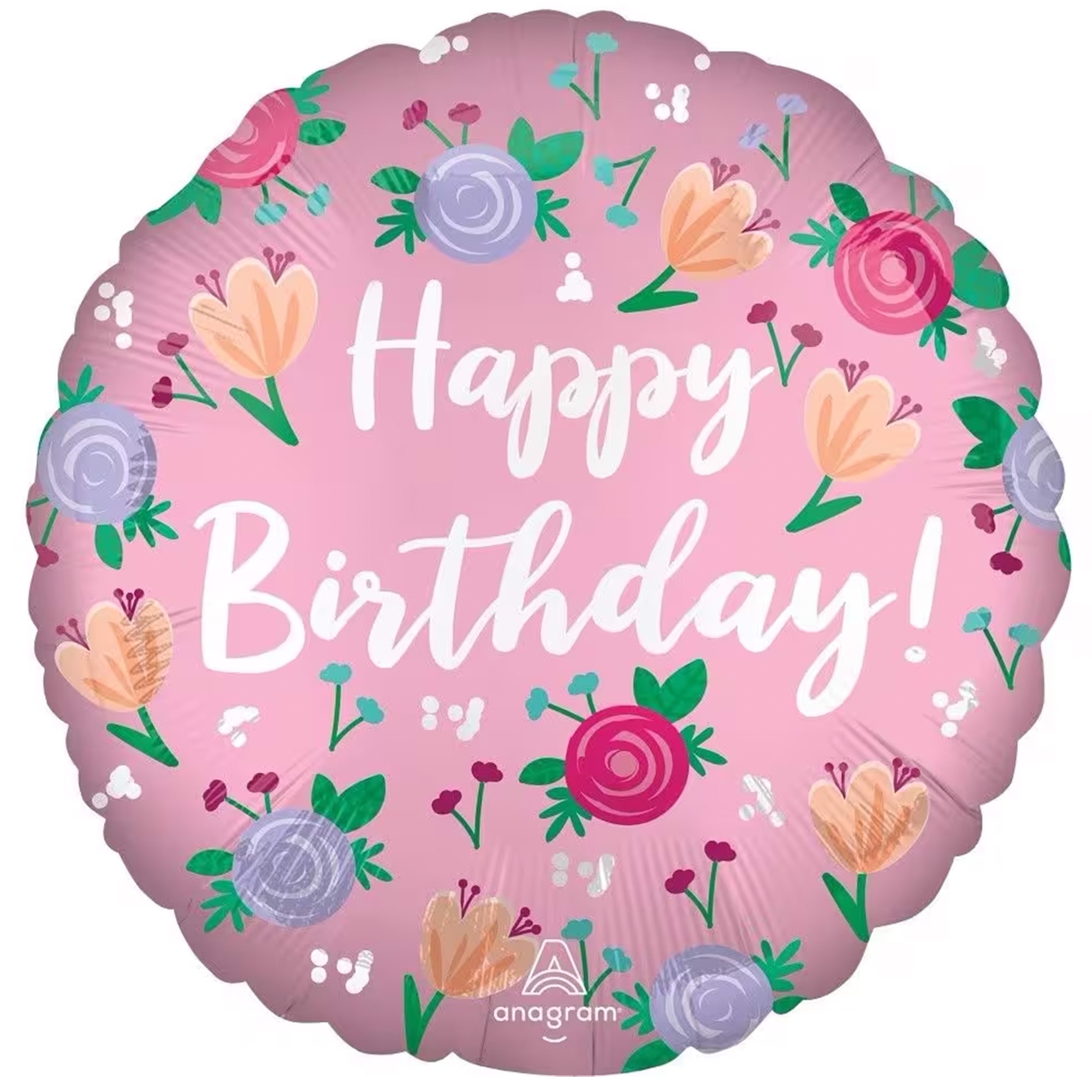 Folienballon "Happy Birthday" Peony 45cm Geburtstagstorte, Torte, Sahne, Nachtisch, Leute