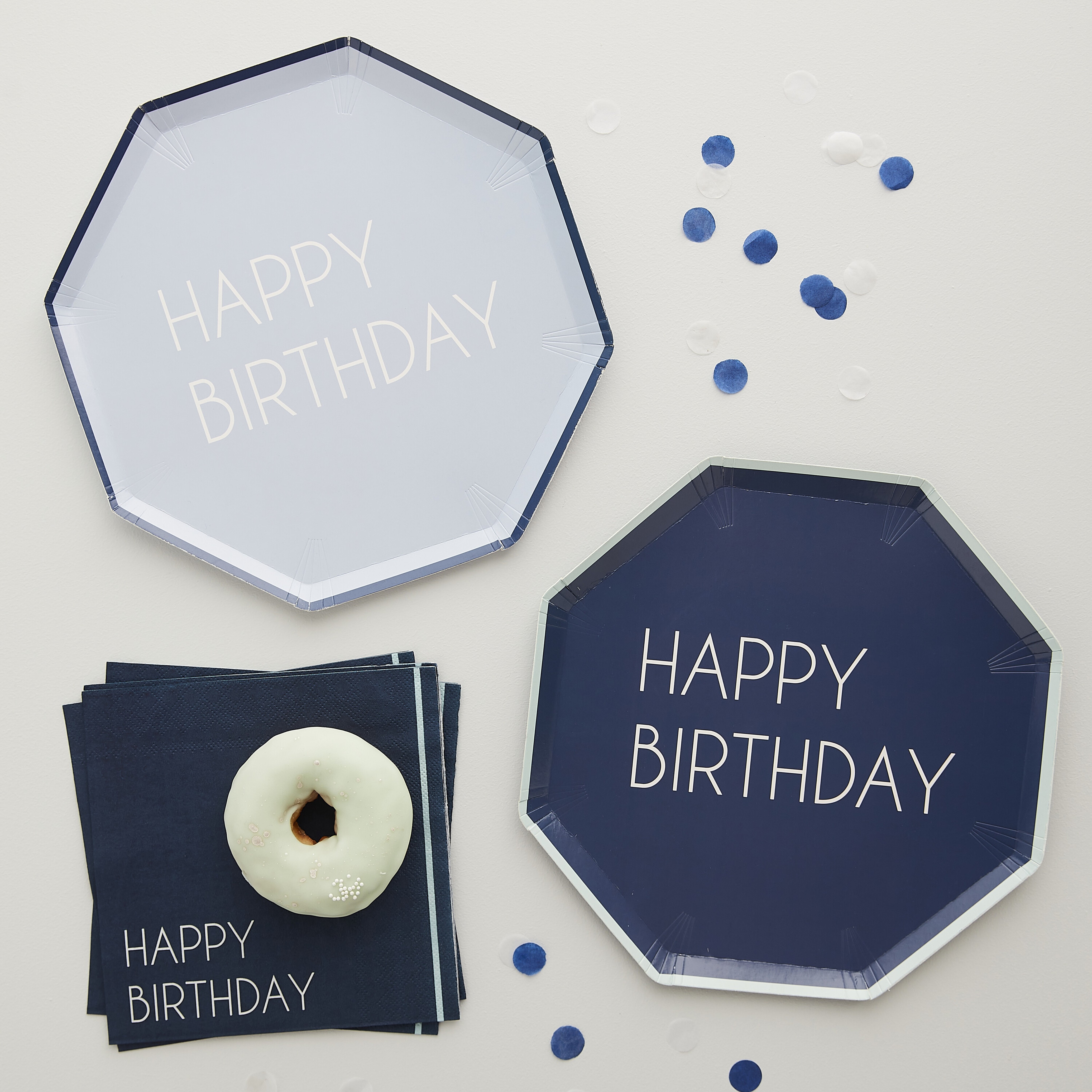 8 Pappteller "Happy Birthday", Blau 100% umweltfreundlich