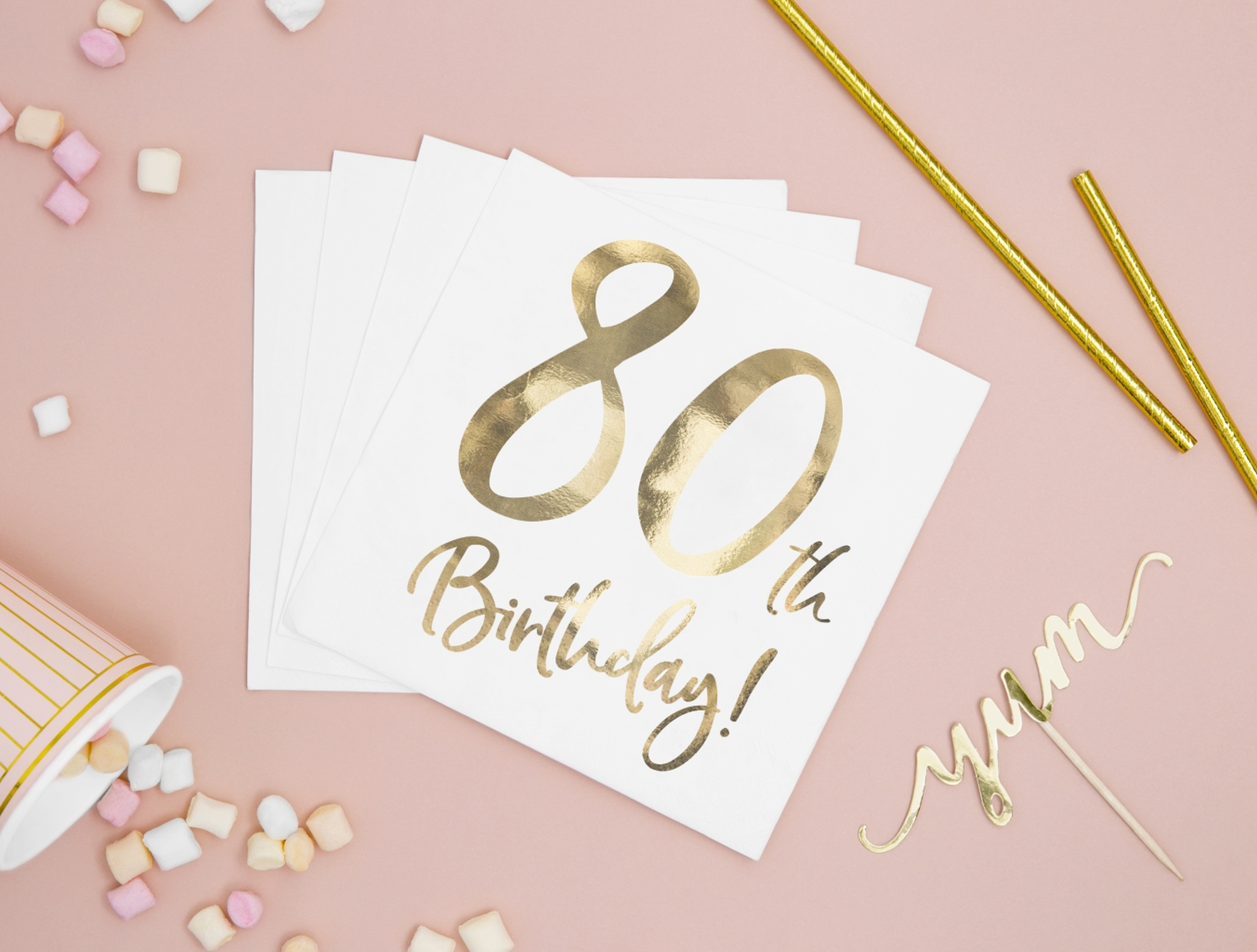 20 Servietten - 80th Birthday - Weiß / Gold 20 Servietten - 80th Birthday - Weiß / Gold