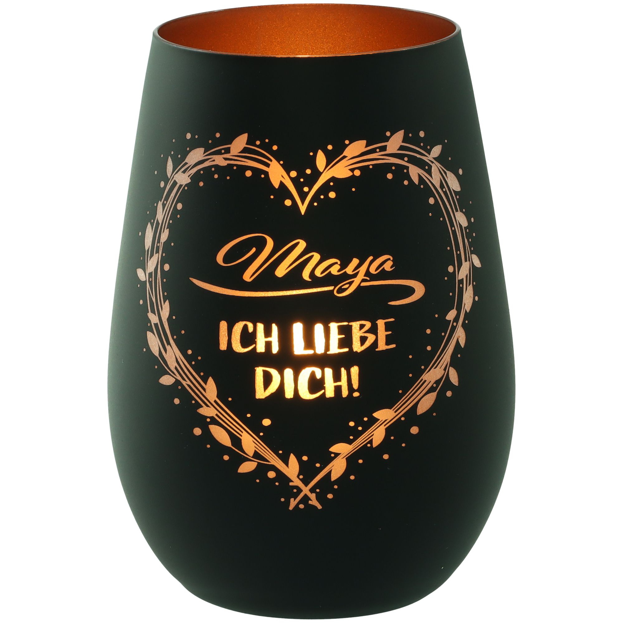 Windlicht Ich liebe dich "Name" Schwarz/Bronze Krug, Töpferei, Vase, Tasse