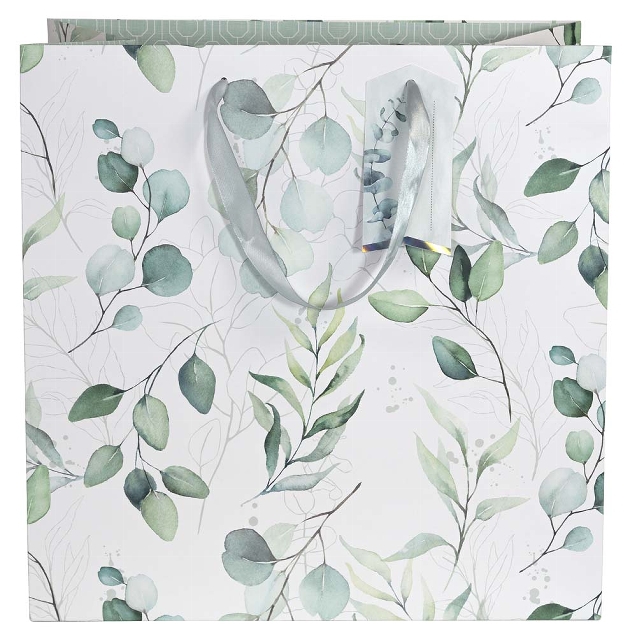 Geschenktasche groß "Eucalyptus und Co", Mint/Weiß