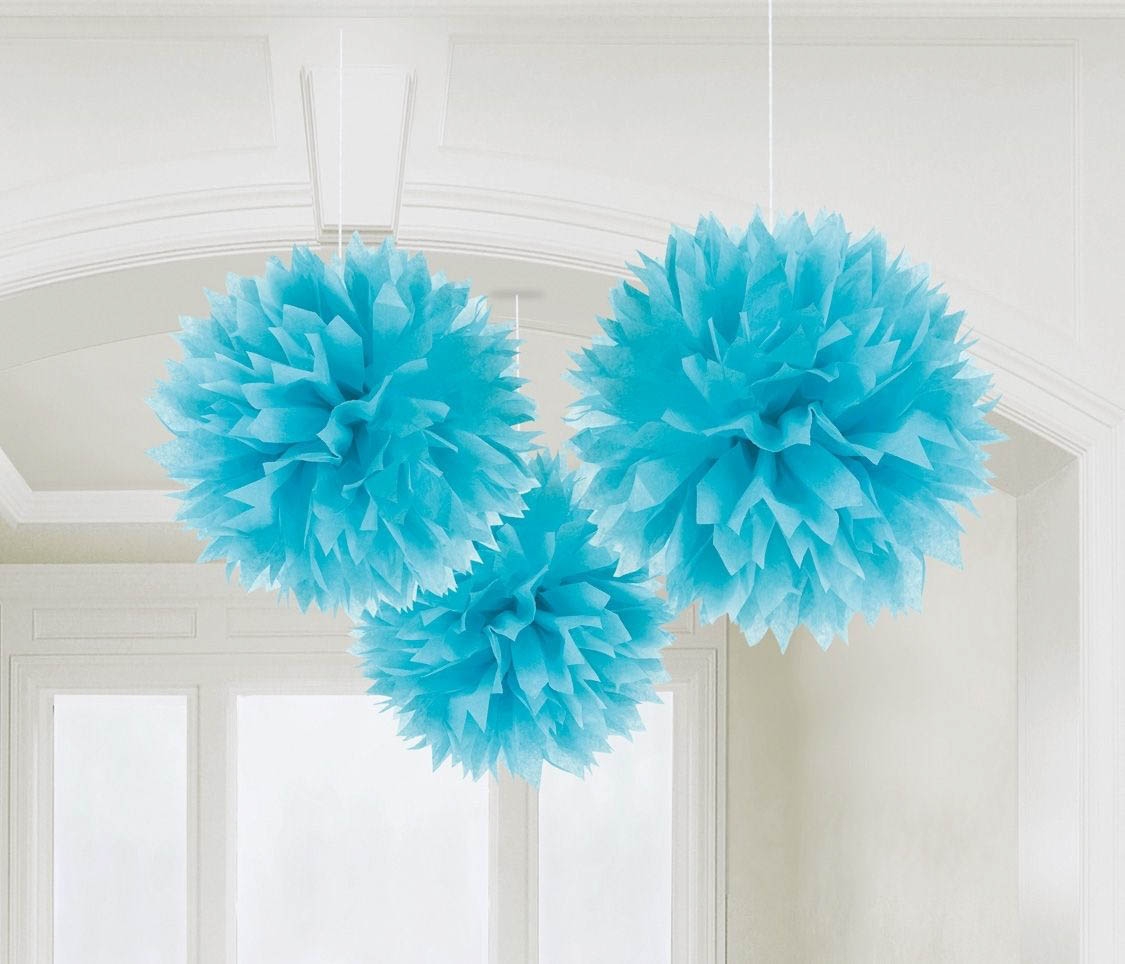 Karibik Blau - 3 Fluffy Pom Poms Karibik Blau - 3 Fluffy Pom Poms