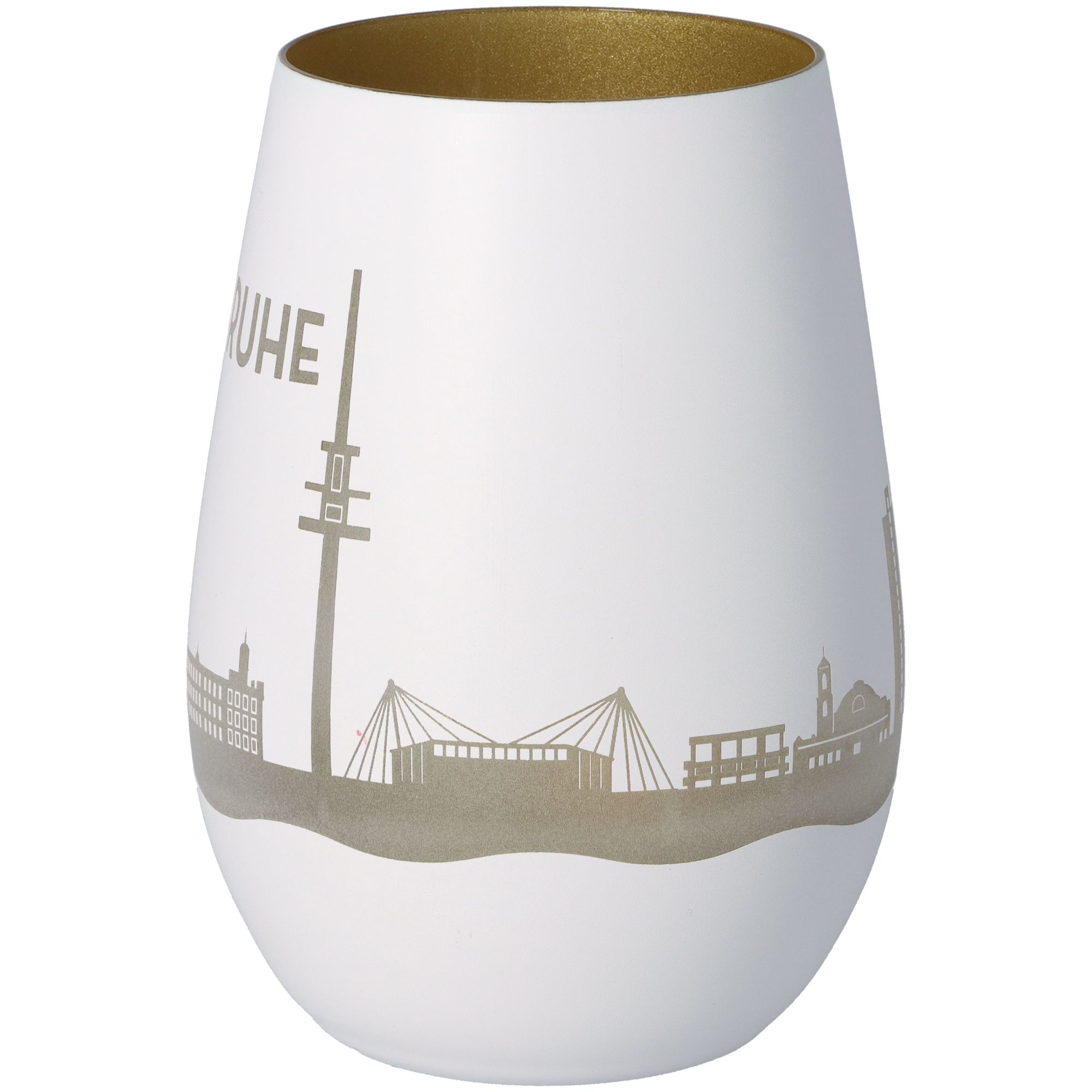 Windlicht Skyline Karlsruhe Weiß/Gold Töpferei, Porzellan, Glas, Lampe, Vase