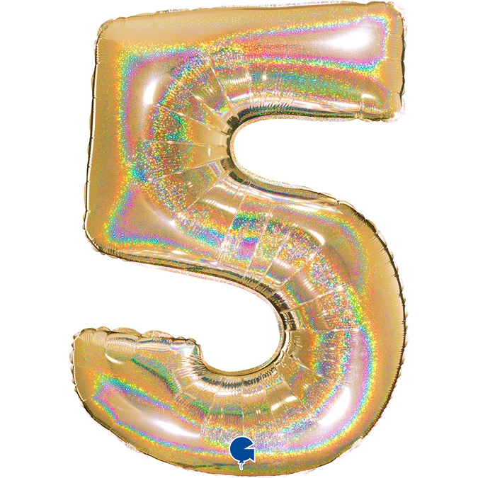 Folienballon Zahl 5 Gold Holographic 100cm Folienballon Zahl 5 Gold Holographic 100cm