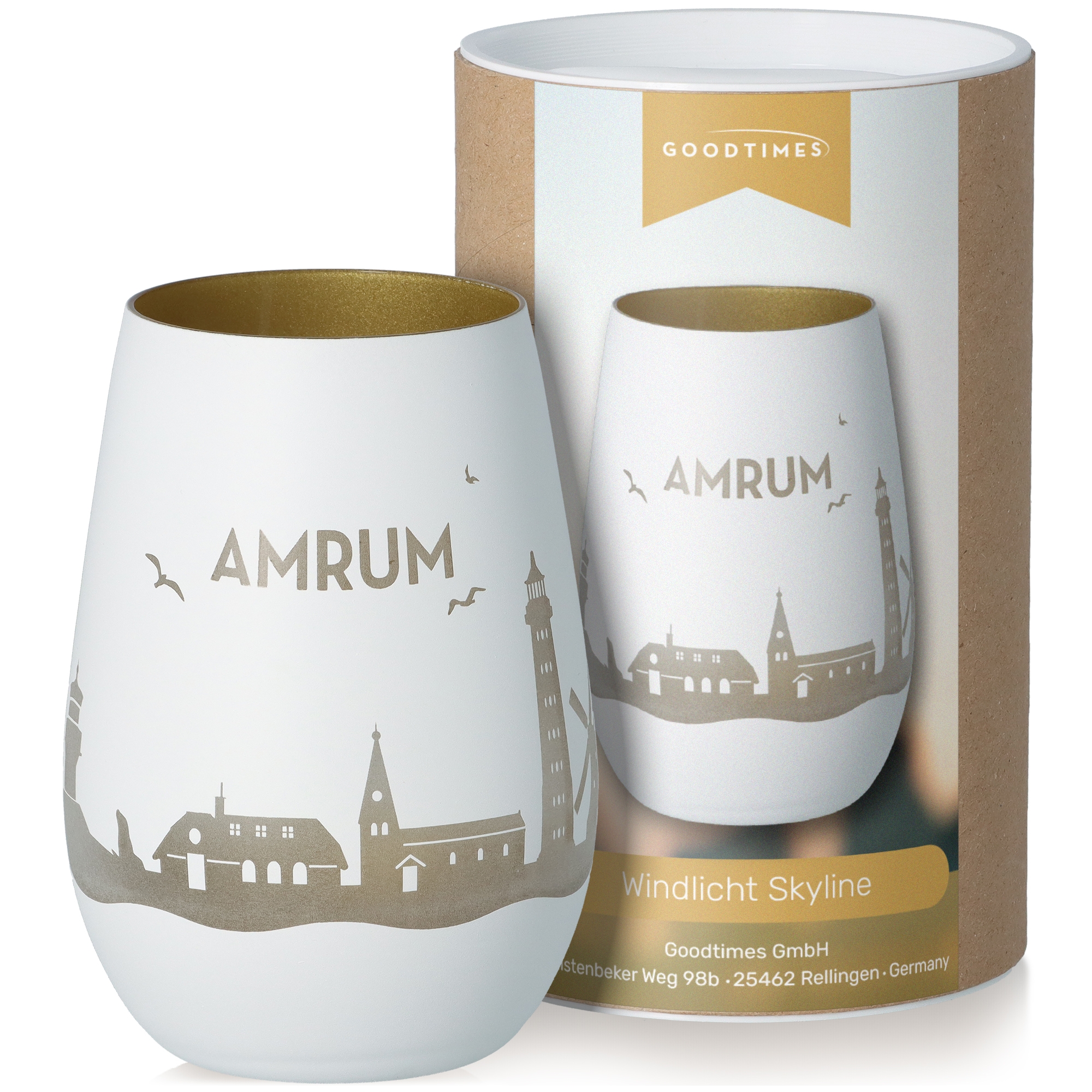Windlicht Skyline Amrum Weiß/Gold Töpferei, Krug, Tasse, Porzellan, Vase