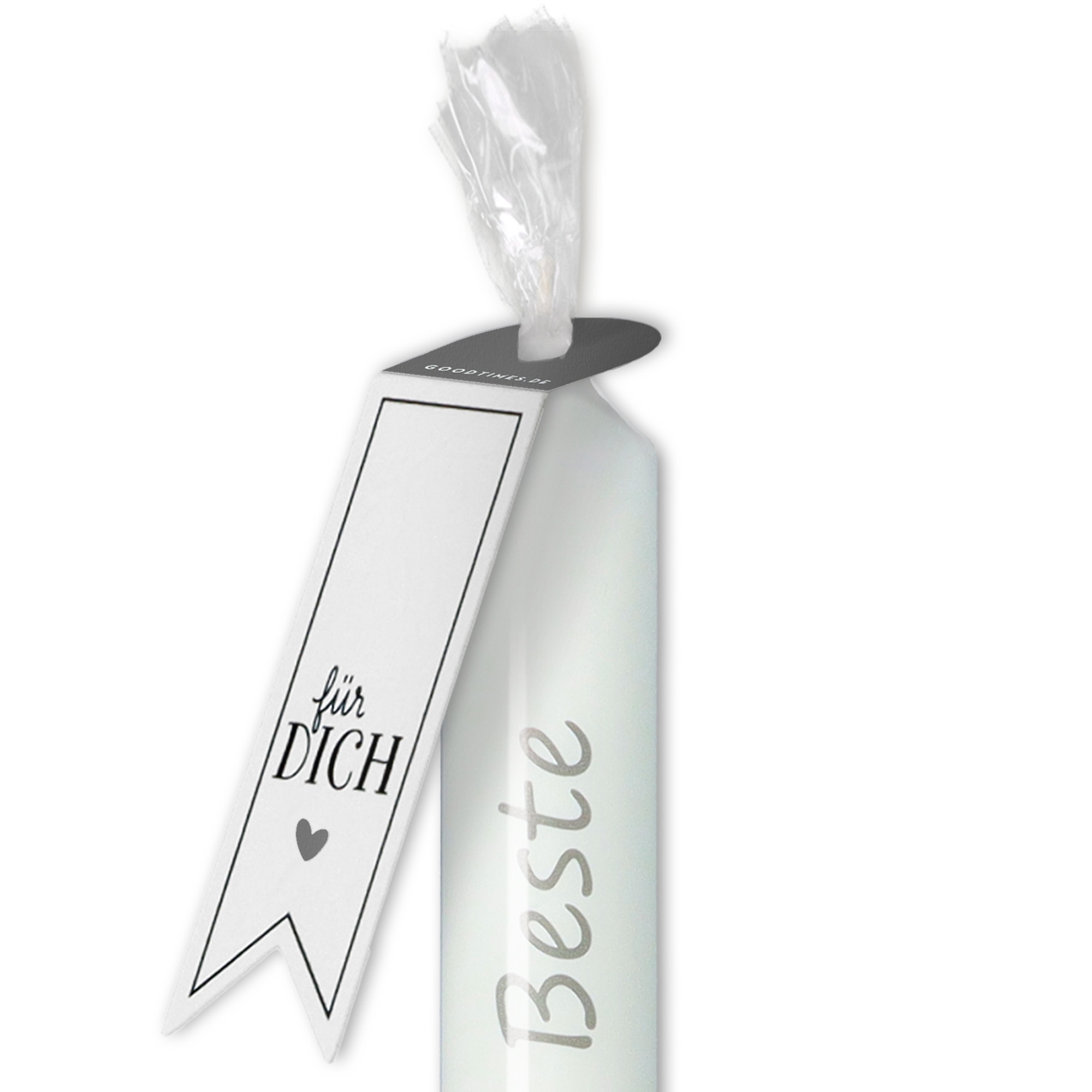 Stabkerze Weiß, Anthrazit Herz "Du bist die Beste" Stabkerze Weiß, Anthrazit Herz "Du bist die Beste"