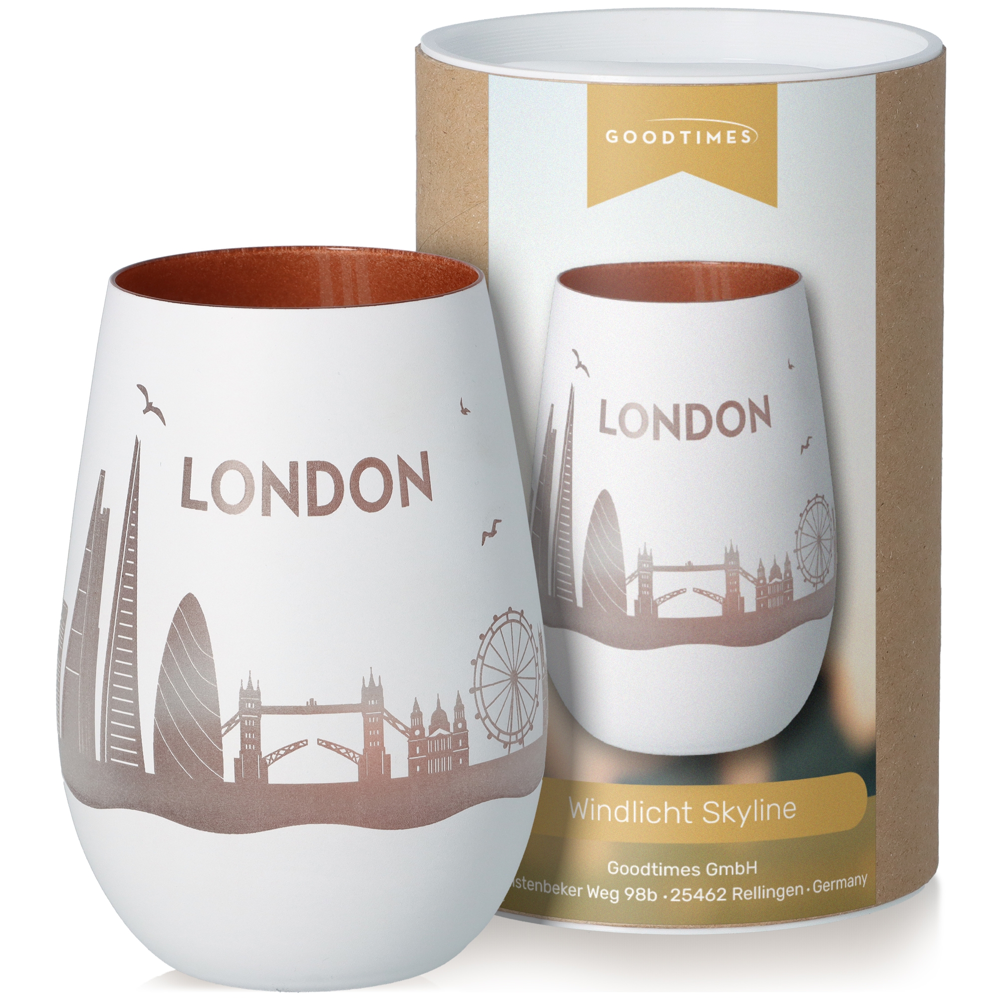 Windlicht Skyline London Weiß/Bronze Töpferei, Tasse, Porzellan, Kaffee, Kaffeetasse